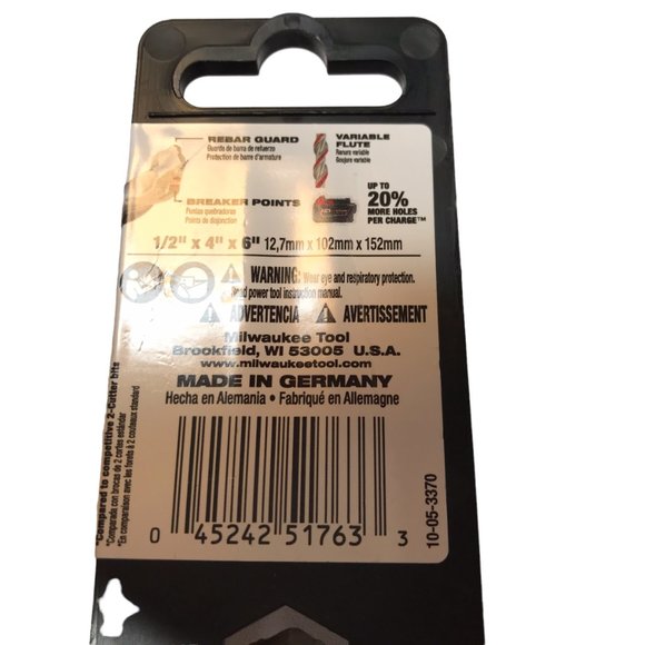 Milwaukee Drill Bit for Rotary Hammer - Made in Germany 1/2" x 6" SDS Carbide - Picture 3 of 4